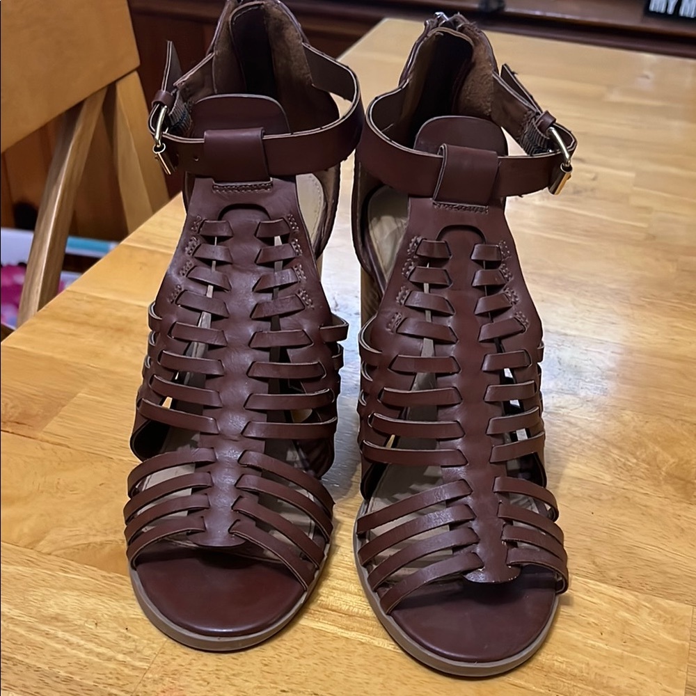 New Directions Brown Leather Cage Sandals